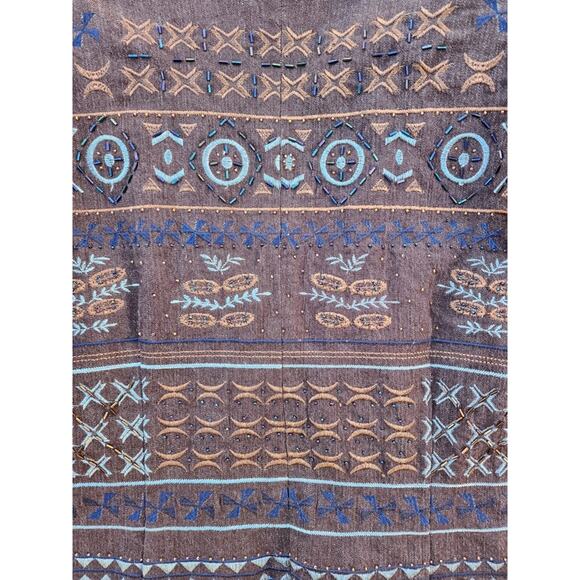 Vintage Coldwater Creek Plus size Denim Jacket 16 Brown Embroidered Beaded - Picture 3 of 11